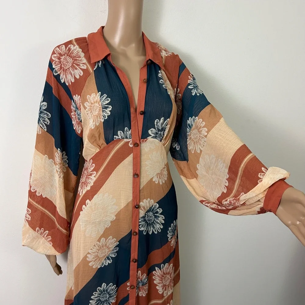 NWT Free People Daria Retro Maxi Shirt Dress XS